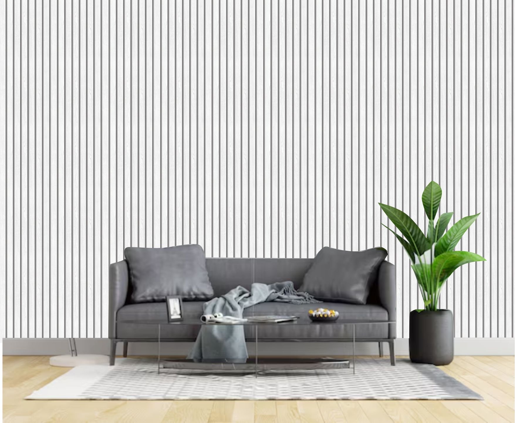 PAPEL DE PAREDE RIPADO MADEIRA BRANCA CINZA
