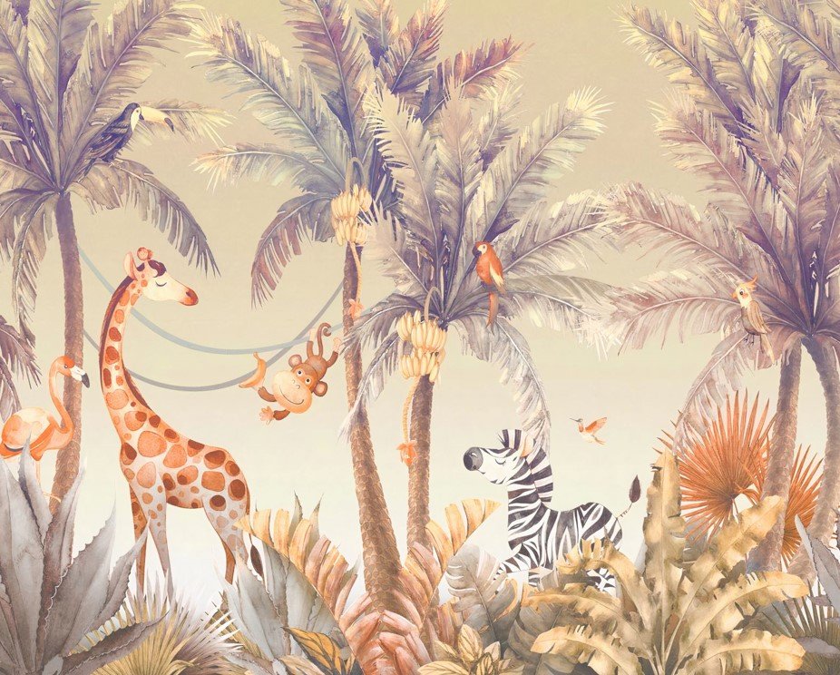 PAPEL DE PAREDE SAFARI VINTAGE INFANTIL AQUARELA