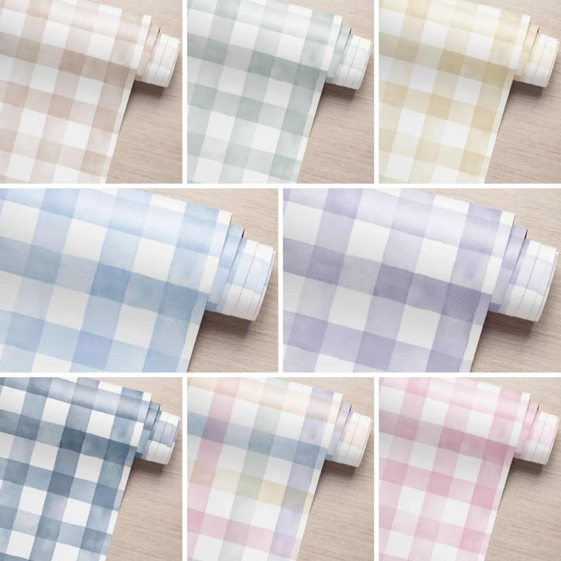 papel parede xadrez vichy AQUARELA - varias cores