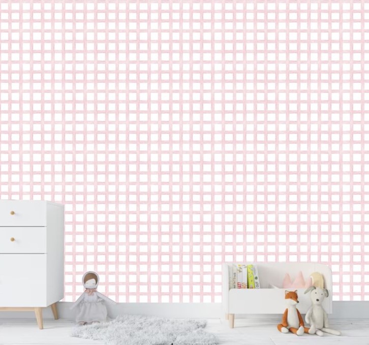 papel parede xadrez vichy ROSA AQUARELA