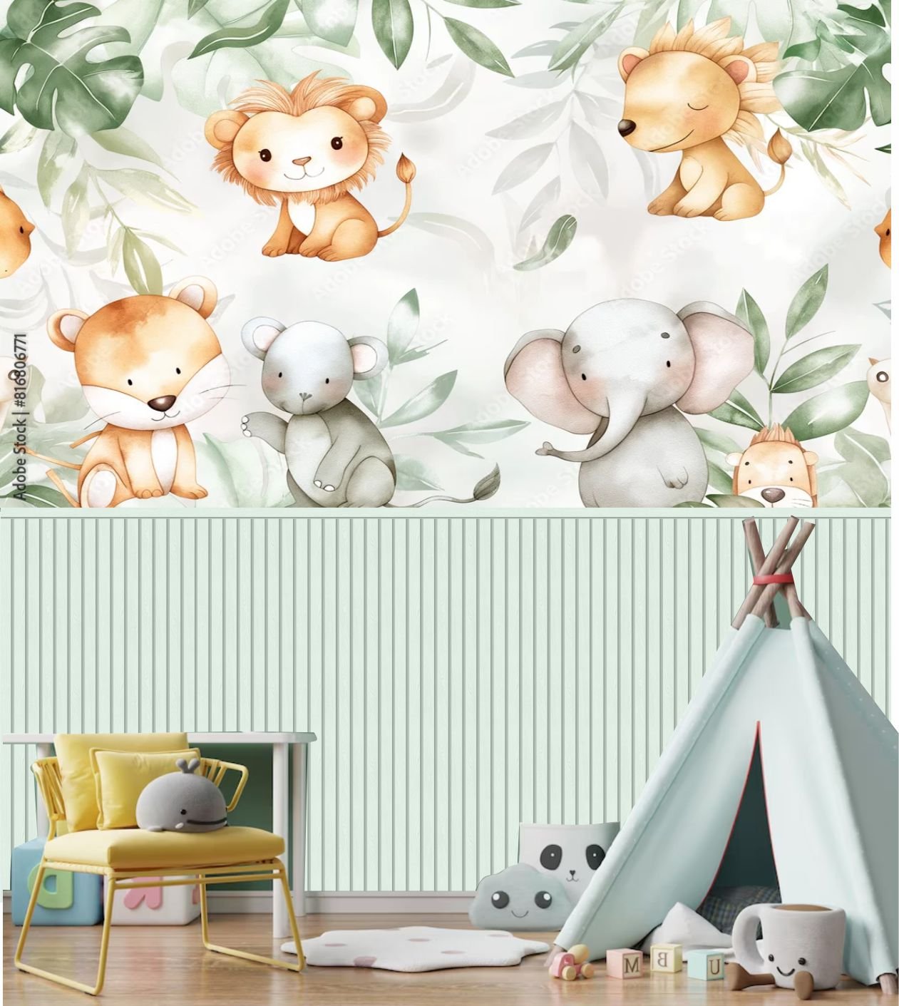 PAPEL PAREDE SAFARI COM RIPADO MADEIRA VERDE