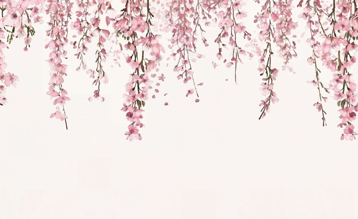 PAPEL PAREDE FLORES CEREJEIRAS CAINDO DO TETO