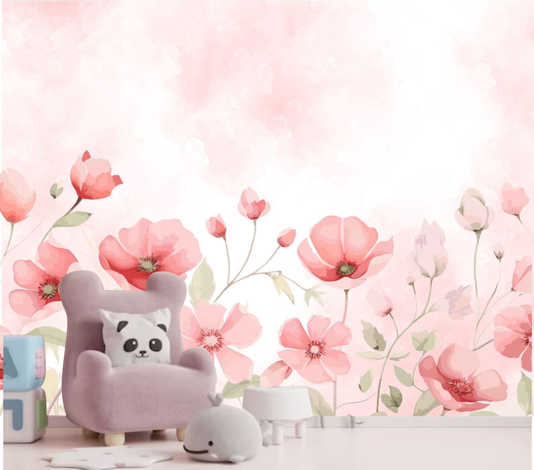 PAPEL PAREDE JARDIM DE ROSAS COM BORBOLETAS