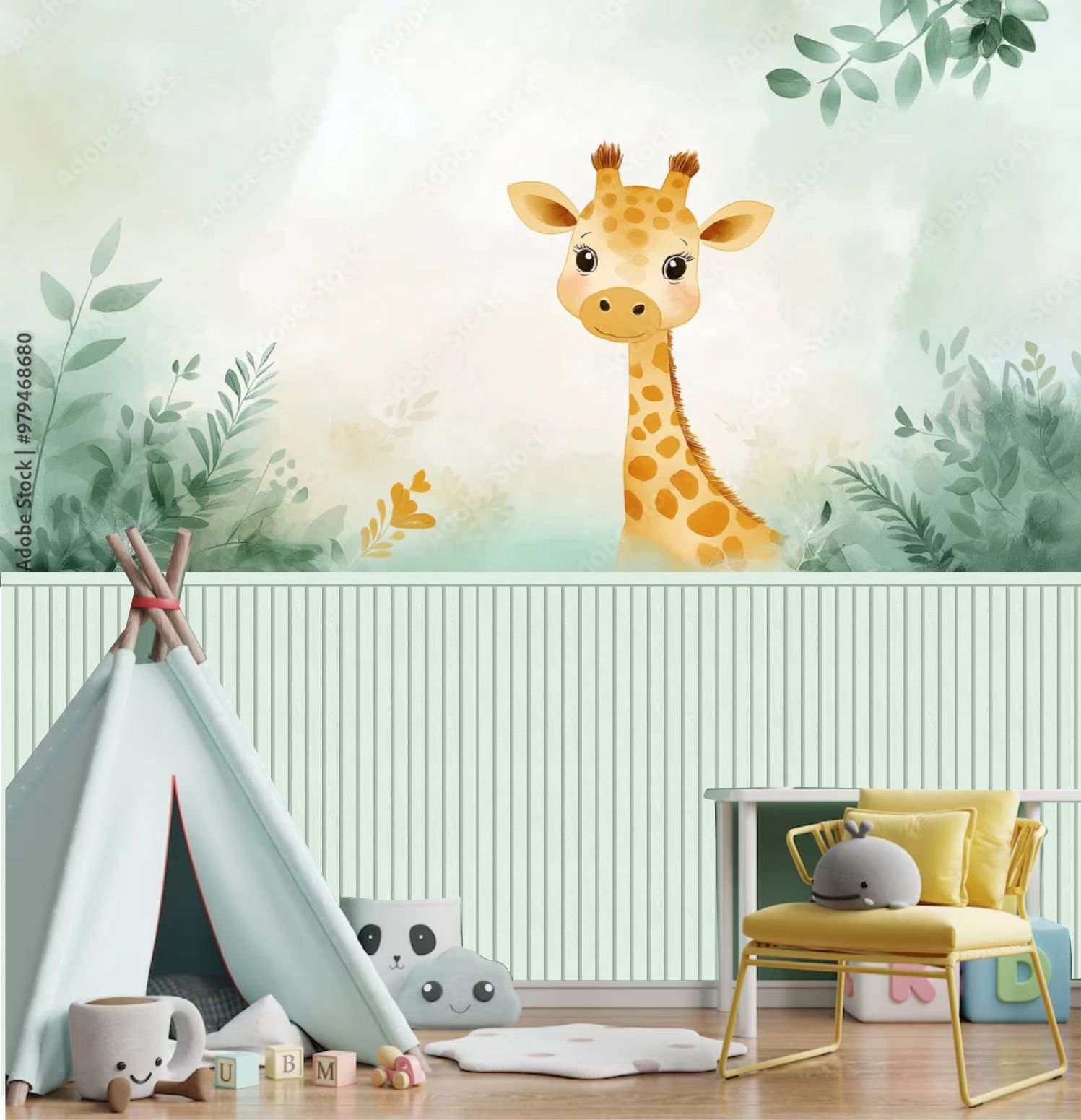PAPEL DE PAREDE GIRAFA AQUARELA COM RIPADO
