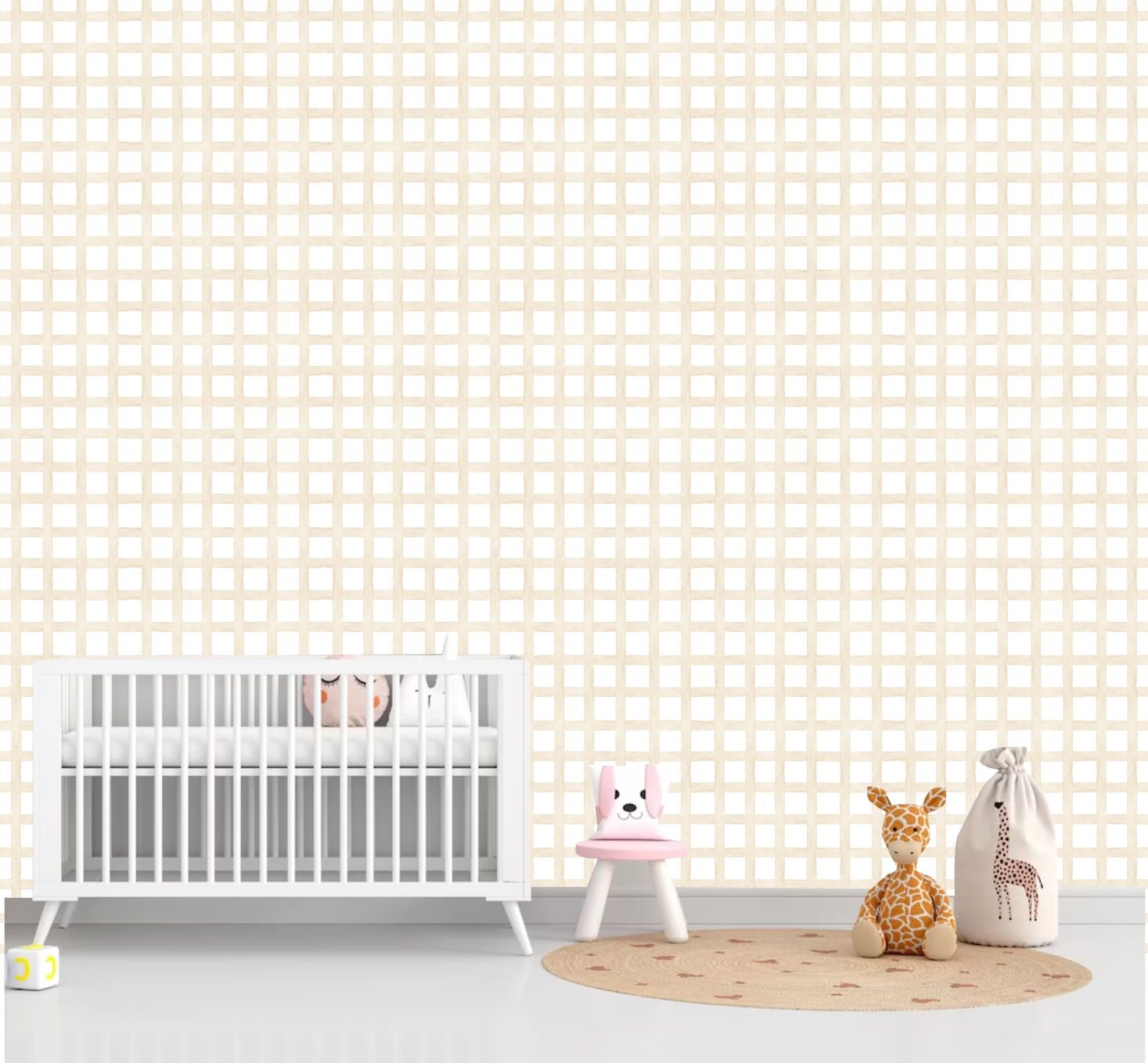 PAPEL PAREDE XADREZ VICHY BEGE AQUARELA