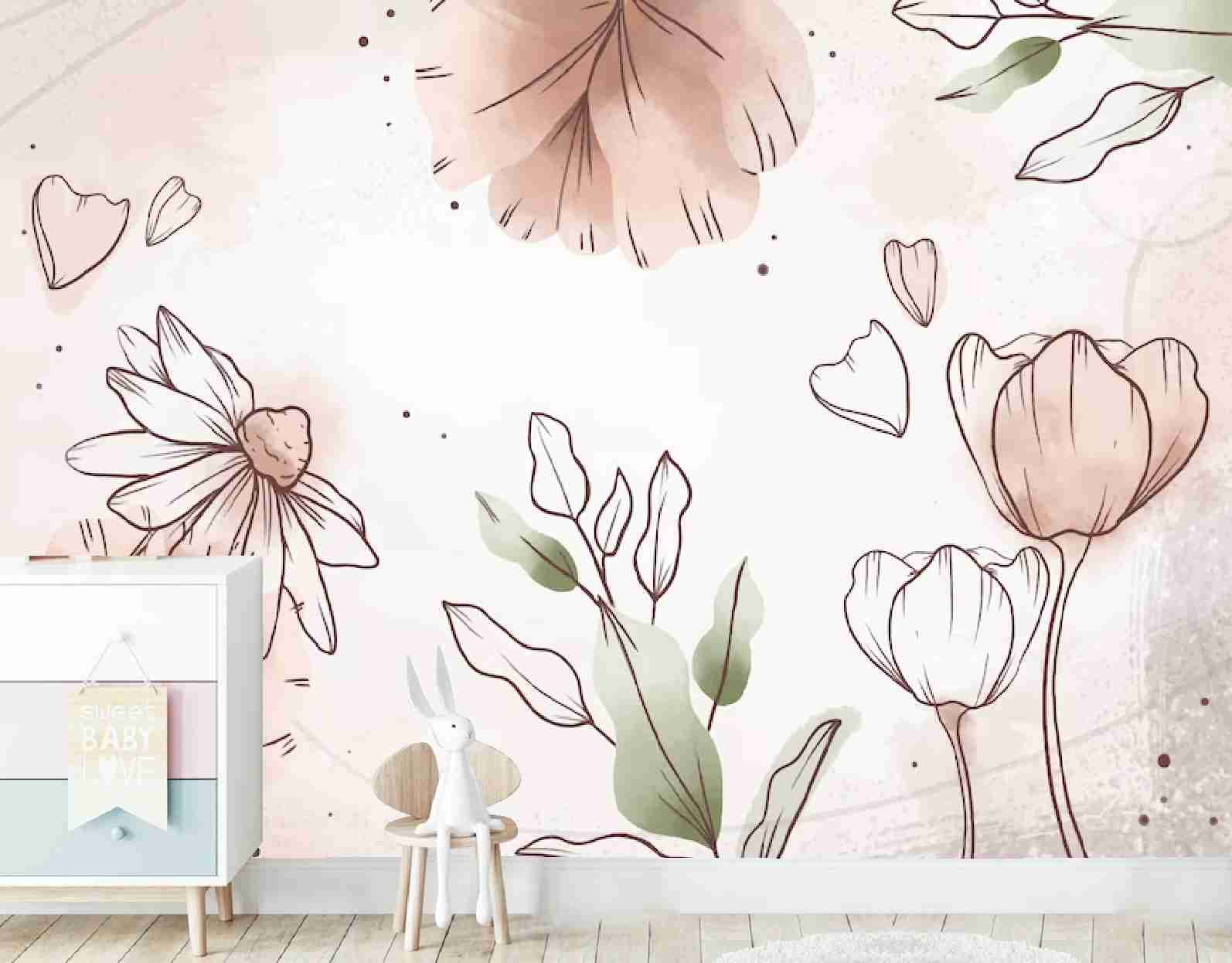 PAPEL PAREDE FLORES GIRASSOL AQUARELA