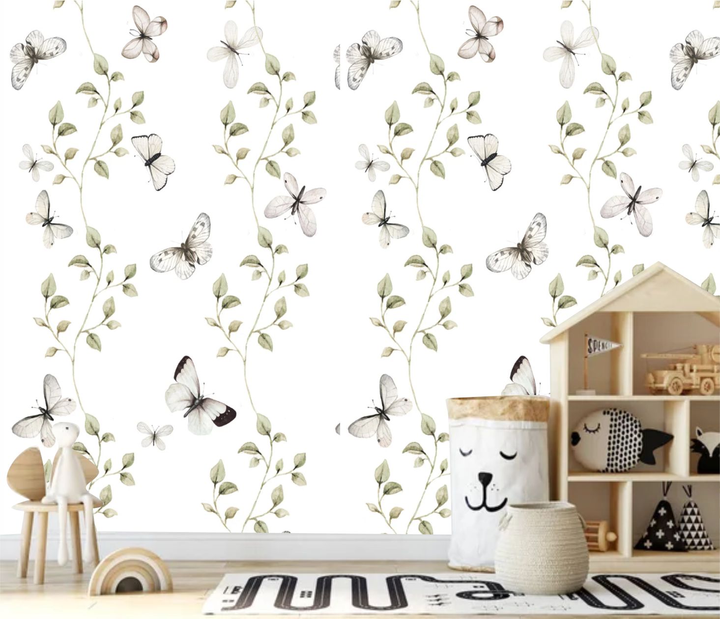 PAPEL DE PAREDE FLORAL DE BORBOLETAS