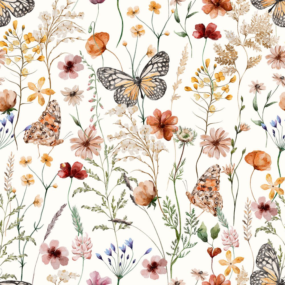 PAPEL DE PAREDE JARDIM FLORES BORBOLETAS FLORAL