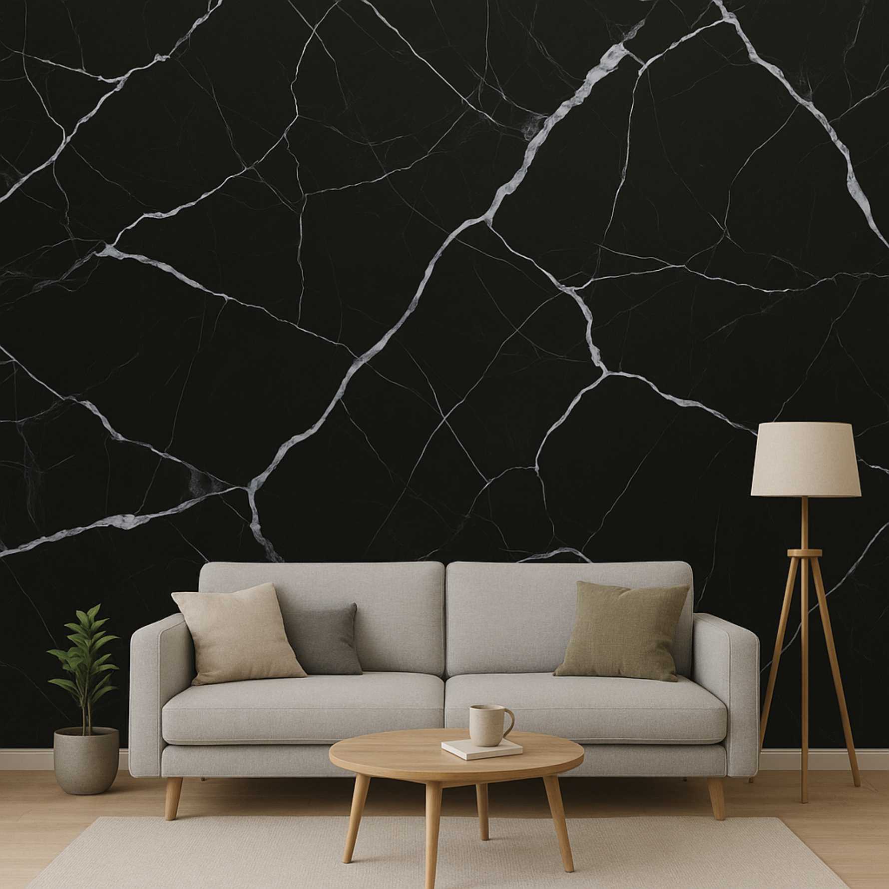 PAPEL PAREDE MARMORE CALACATA PRETO COM BRANCO