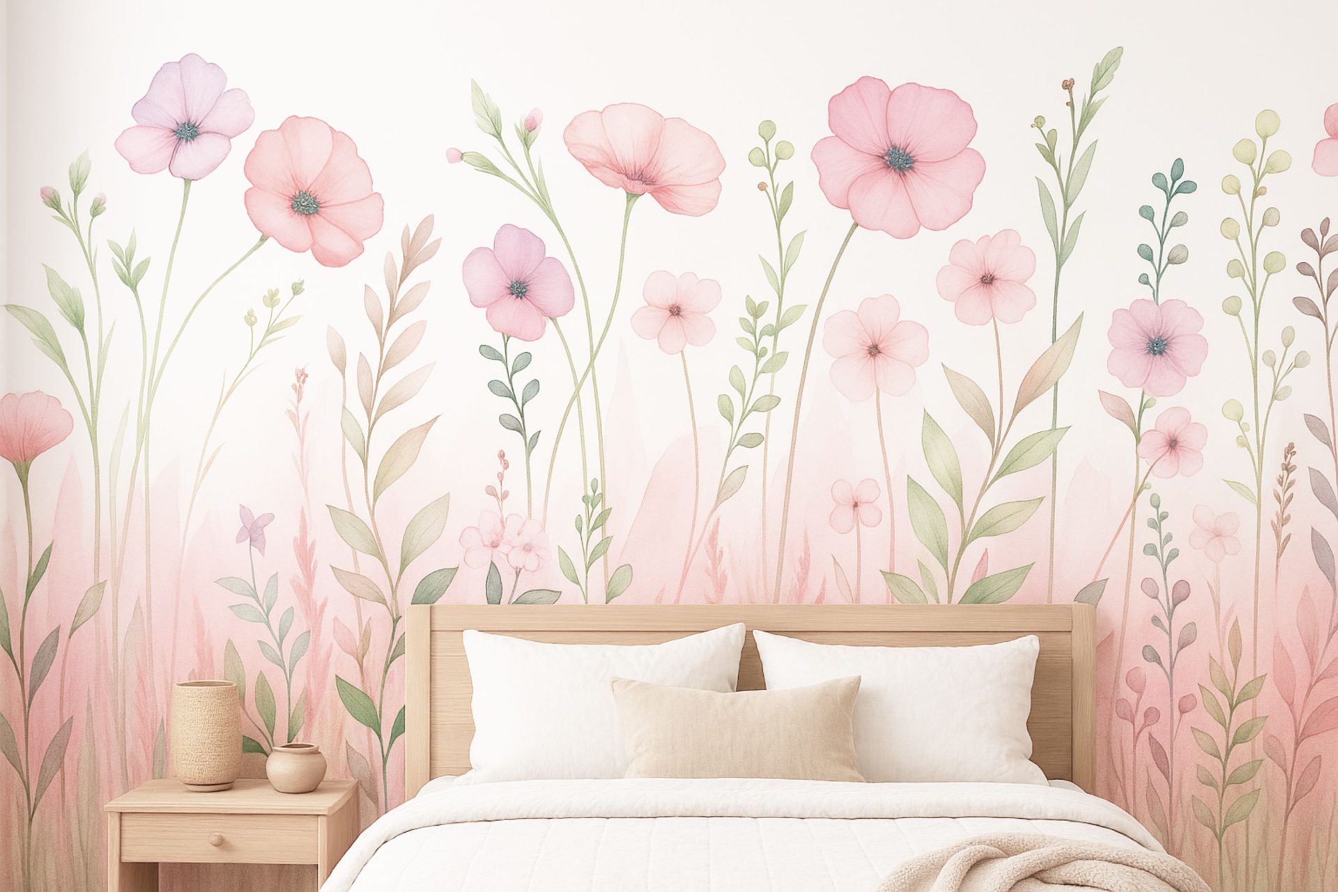 PAPEL DE PAREDE FLORES AQUARELA PARA QUARTO