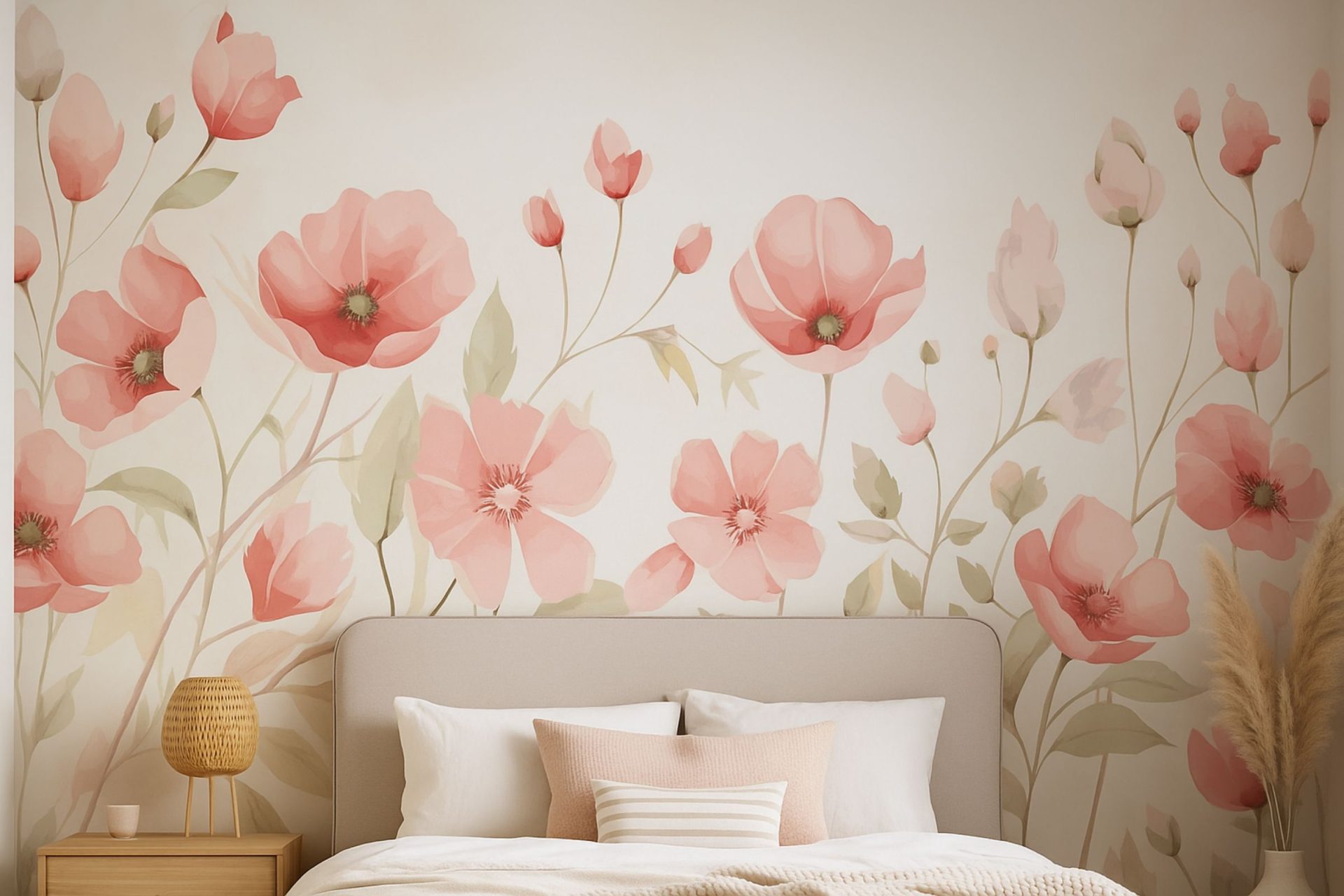 PAPEL DE PAREDE FLORES ROSAS AQUARELA