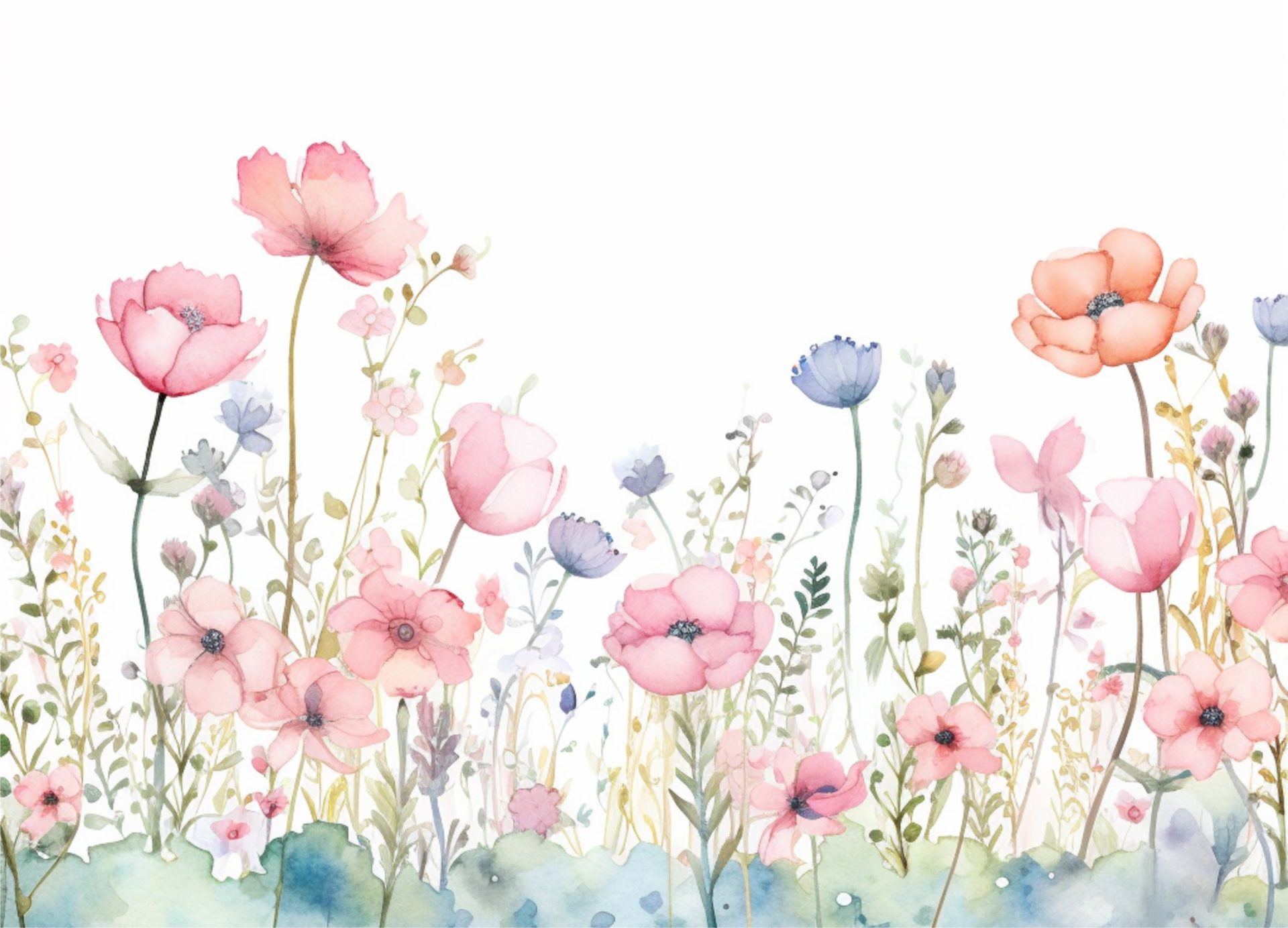 PAPEL DE PAREDE FLORES JARDIM AQUARELA