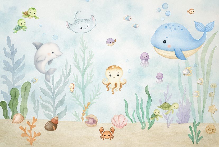 PAPEL DE PAREDE FUNDO DO MAR AQUARELADO
