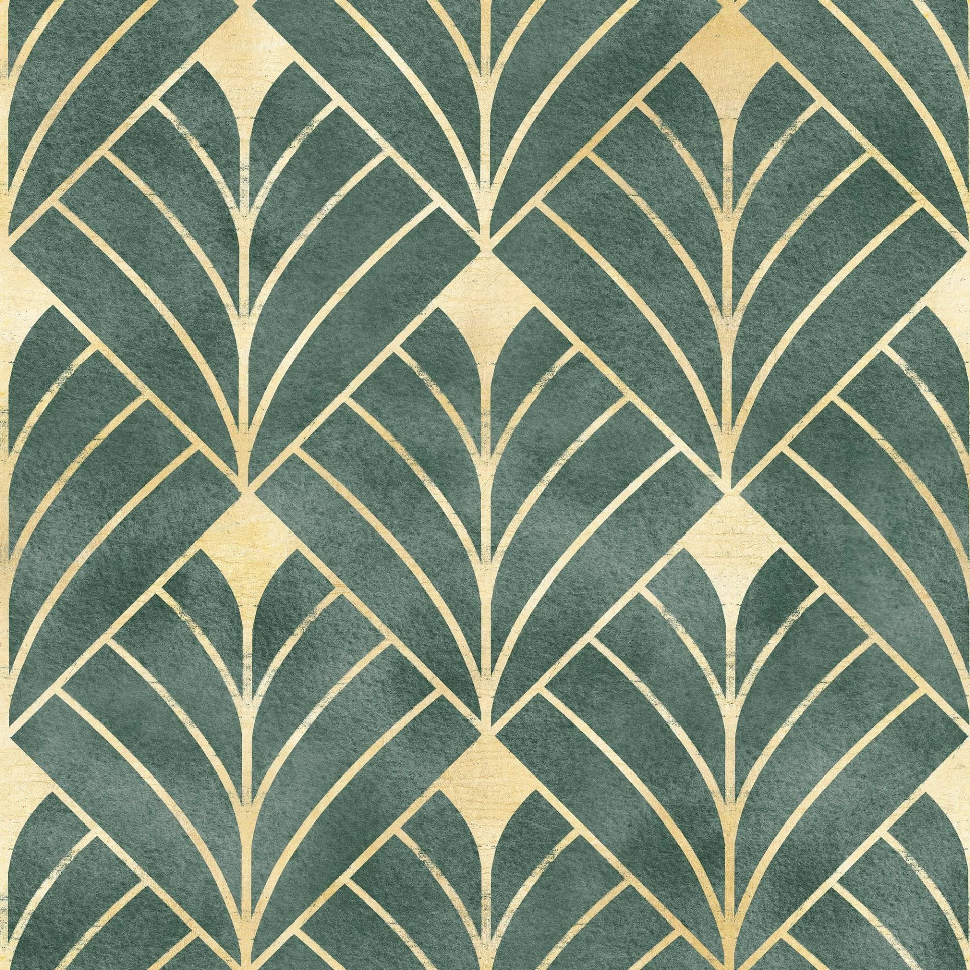 PAPEL PAREDE VINTAGE ABSTRATO VERDE COM DOURADO