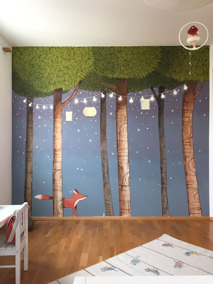 PAPEL PAREDE RAPOSA NA FLORESTA A NOITE