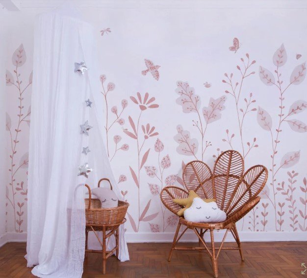 PAPEL DE PAREDE FLORAL ARABESCO TONS DE ROSA