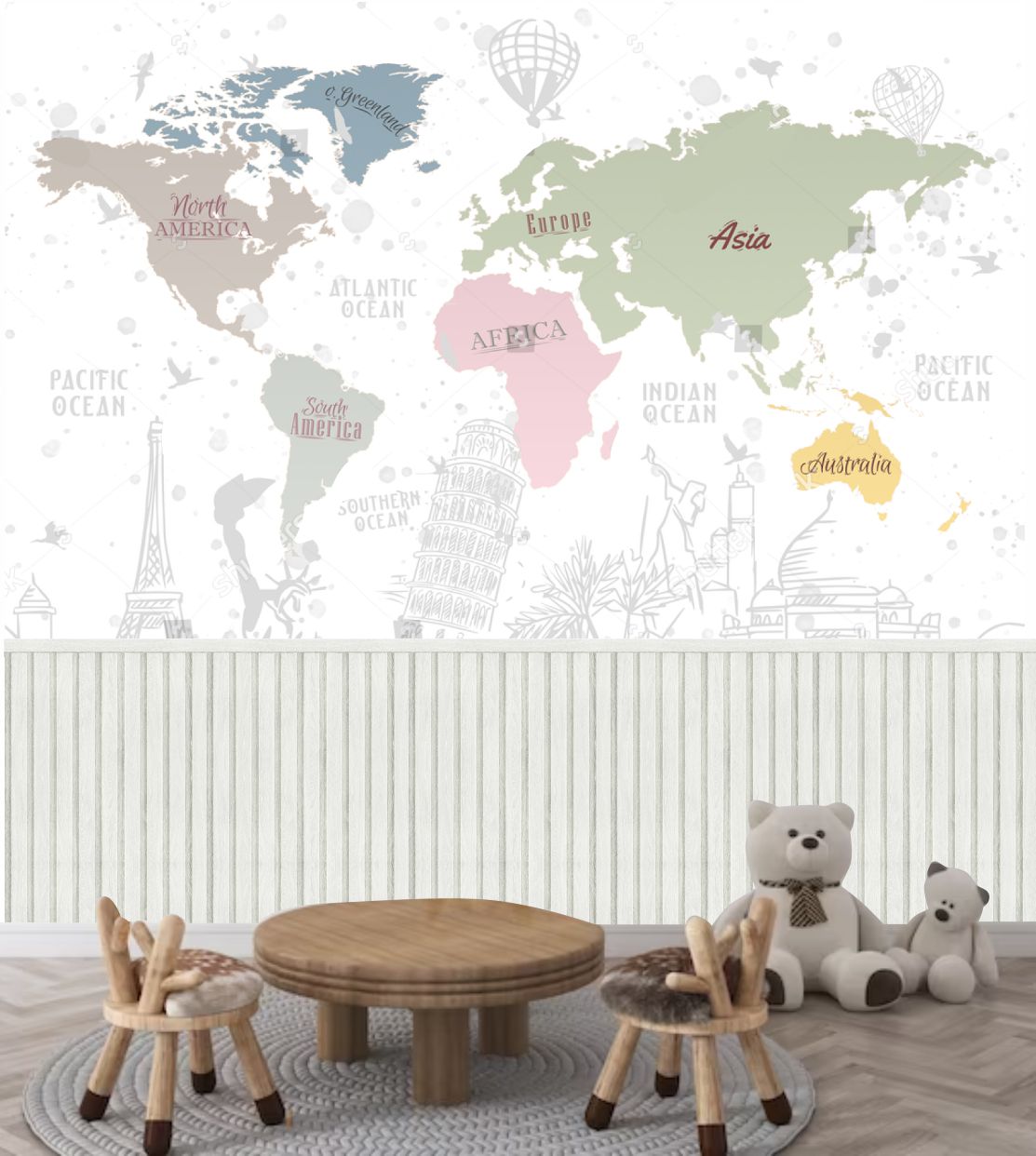 PAPEL PAREDE MAPA MUNDI PARIS ROMA ITALIA COM RIPADO