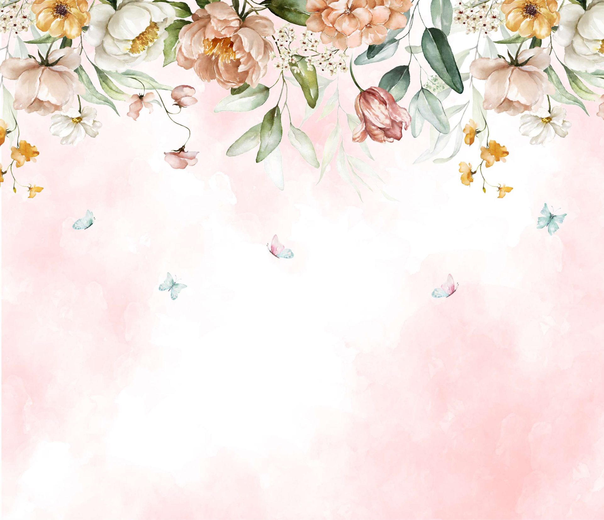 PAPEL PAREDE FLORAL DE ROSAS SAINDO DO TETO
