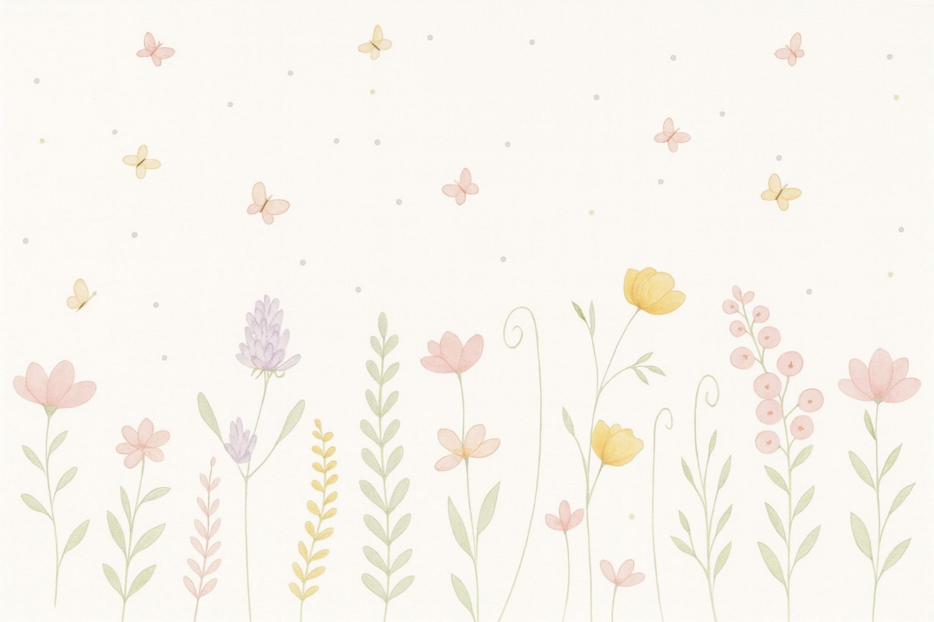 PAPEL PARDE JARDIM COM FLORES E BORBOLETAS AQUARELA