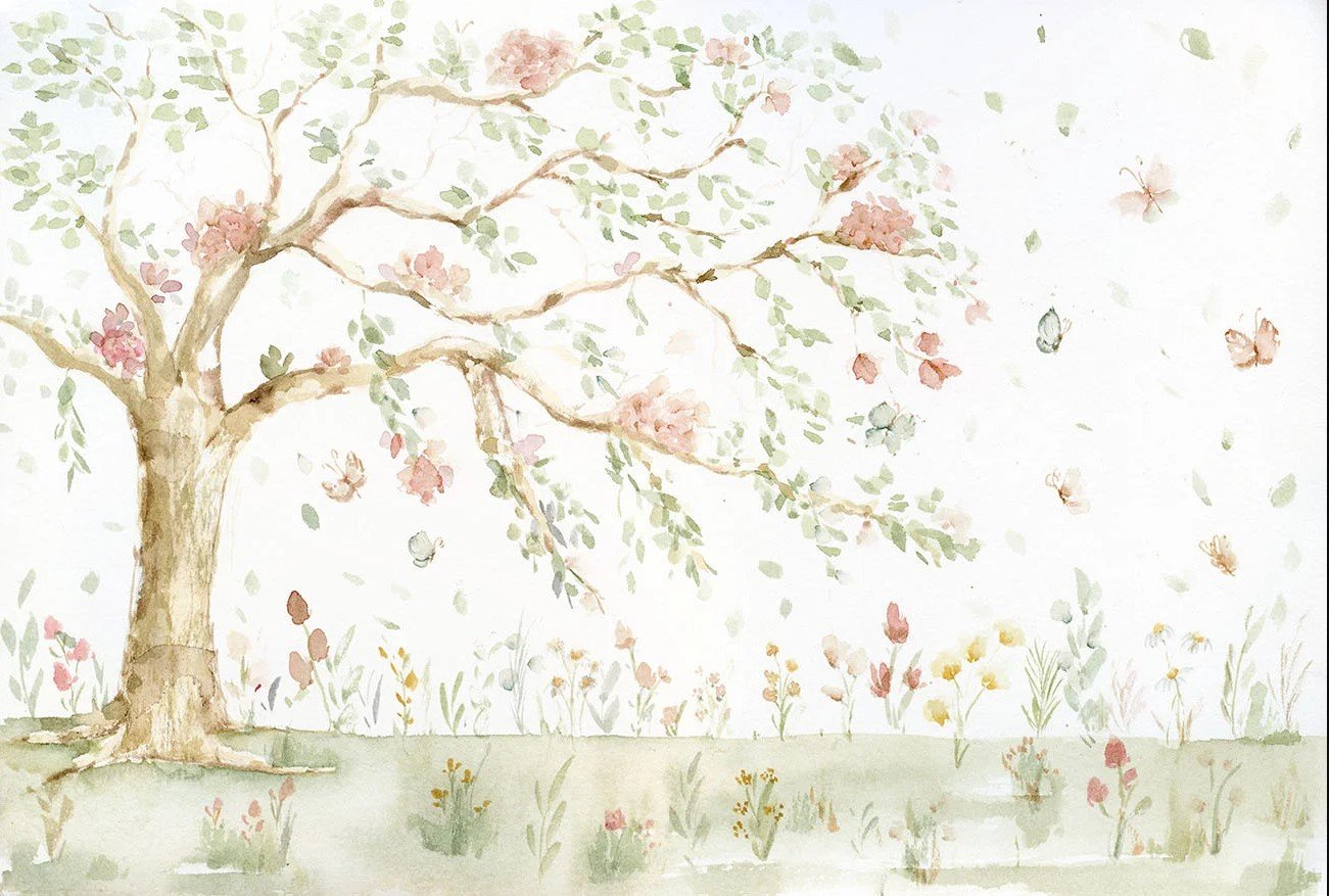 PAPEL PAREDE ARVORE AQUARELA