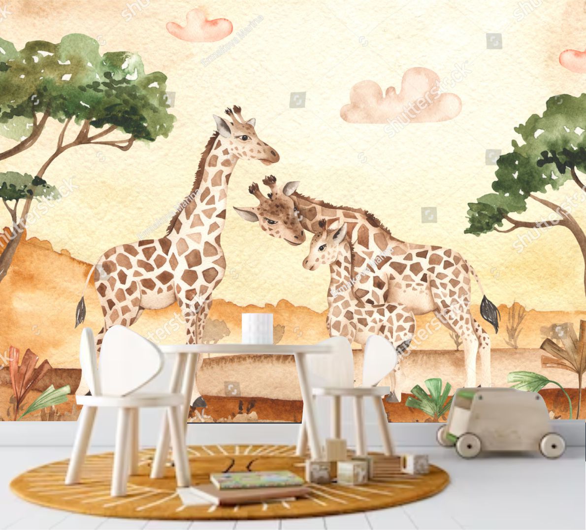 PAPEL PAREDE FAMILIA GIRAFA