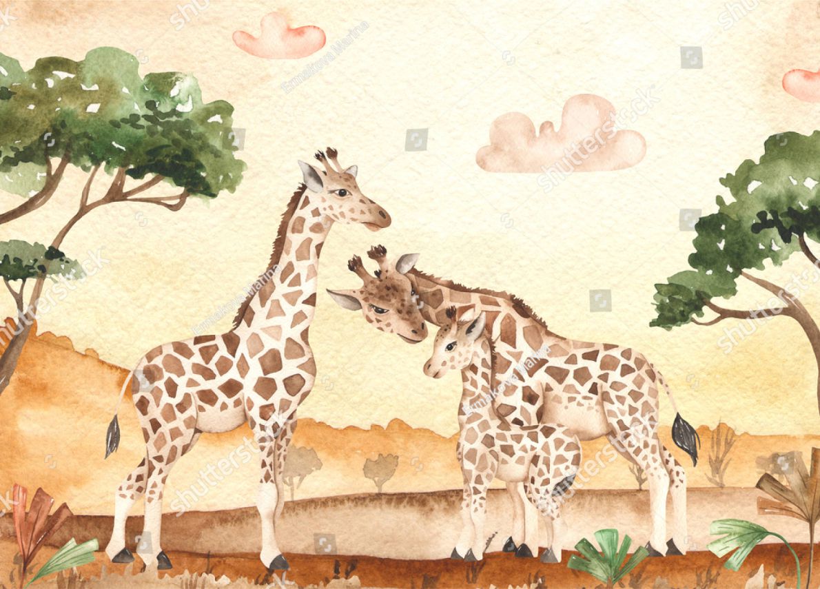PAPEL PAREDE FAMILIA GIRAFA