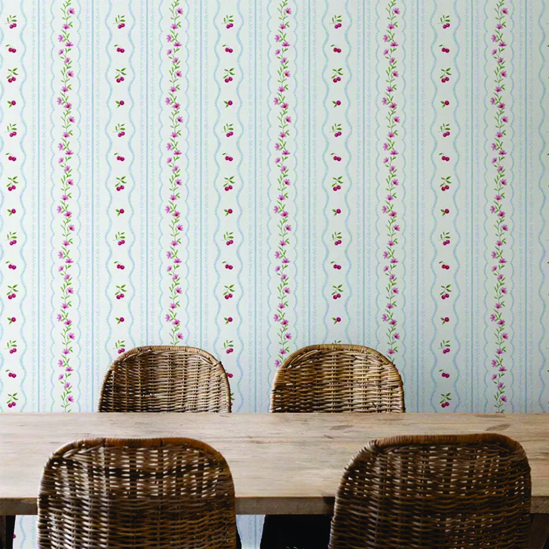 PAPEL DE PAREDE Cherry Dreams azul com FLORES
