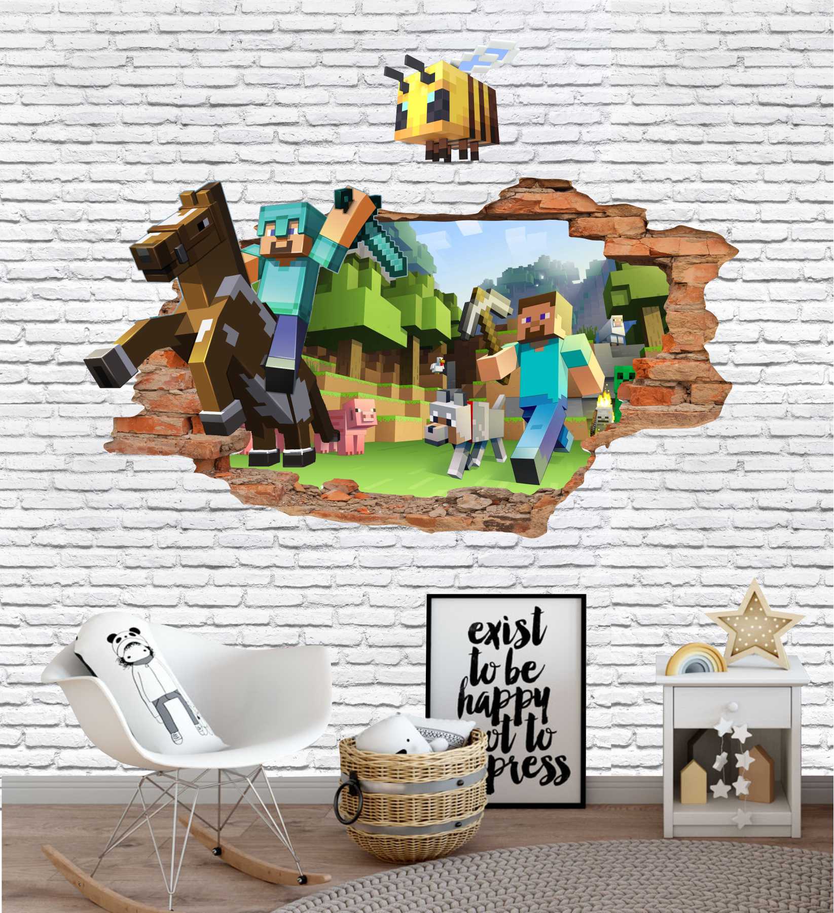 PAPEL DE PAREDE minecraft 3D quarto