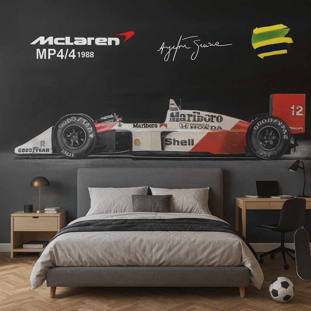 PAPEL DE PAREDE CARRO AYRTON SENNA aquarela mclaren formula 1
