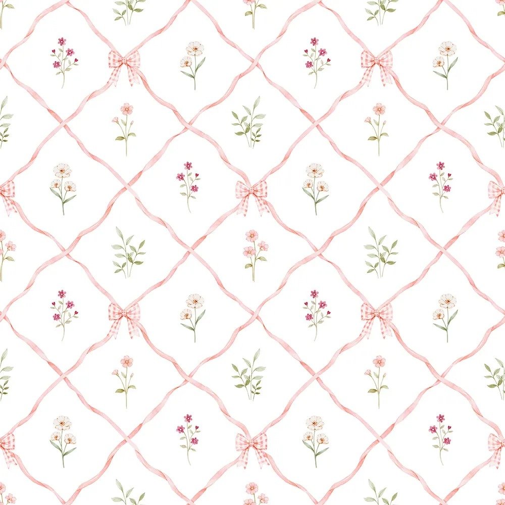 PAPEL PAREDE LAÇOS COM FLORES AQUARELA