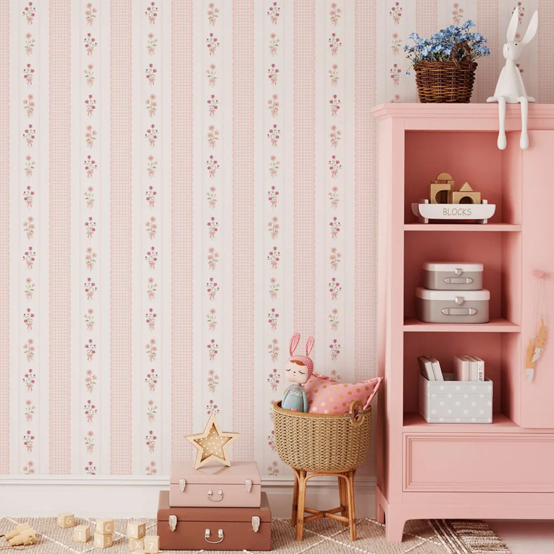 Papel de Parede Renda Floral Rosa LISTRADO