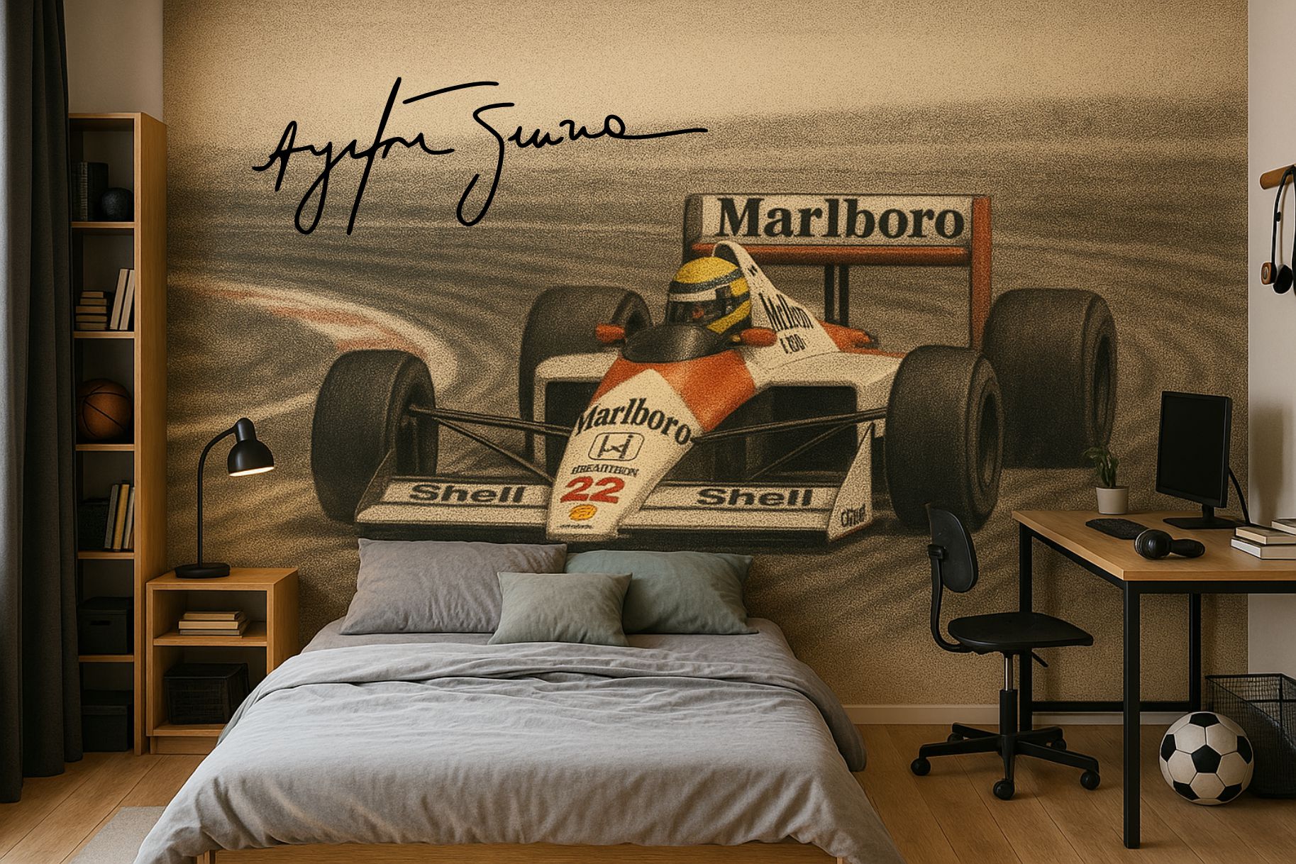 PAPEL DE PAREDE CARRO AYRTON SENNA vitagem aquarela mclaren f1