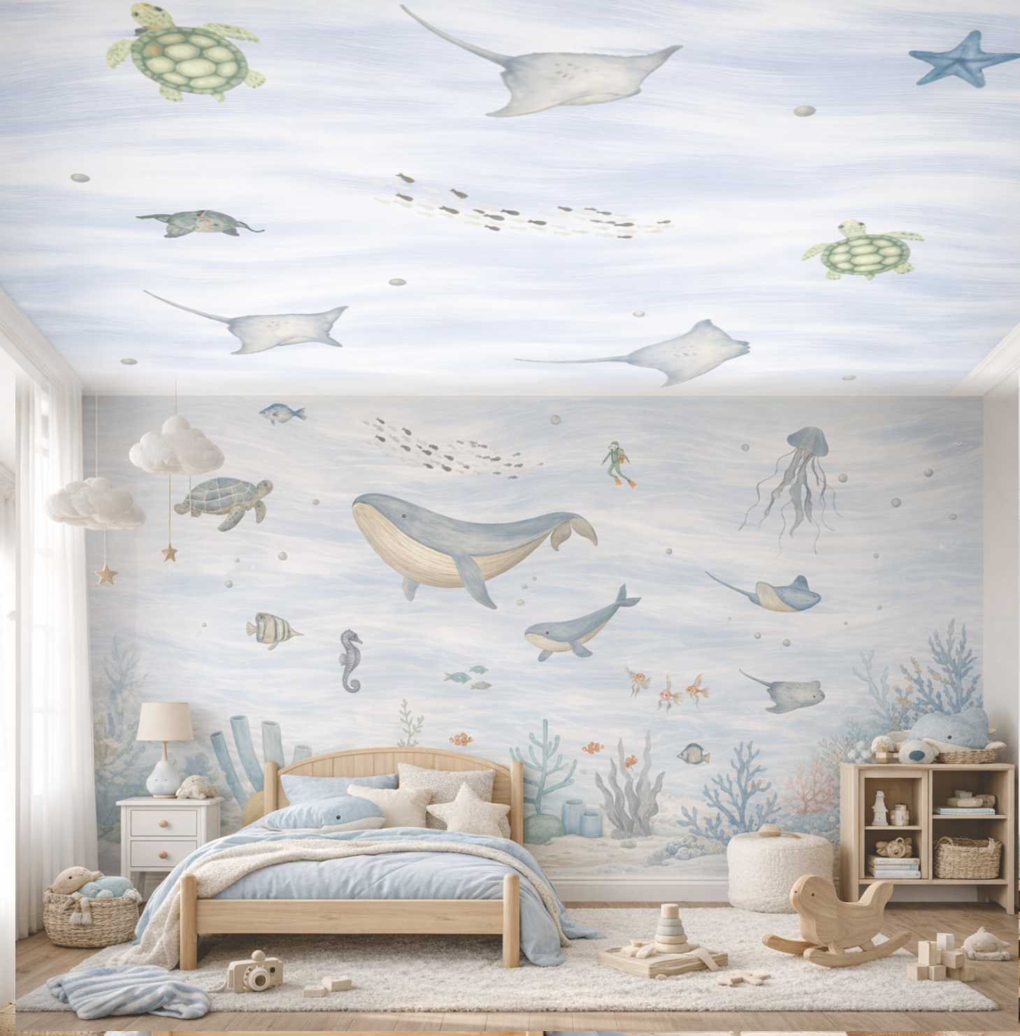 PAPEL DE PAREDE FUNDO DO MAR COM TETO (OPCIONAL)