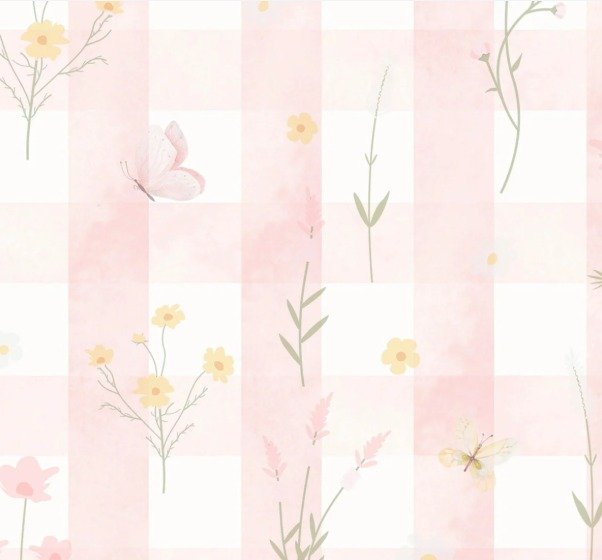 PAPEL PAREDE XADREX VICKY ROSA COM FLORES AQUARELA