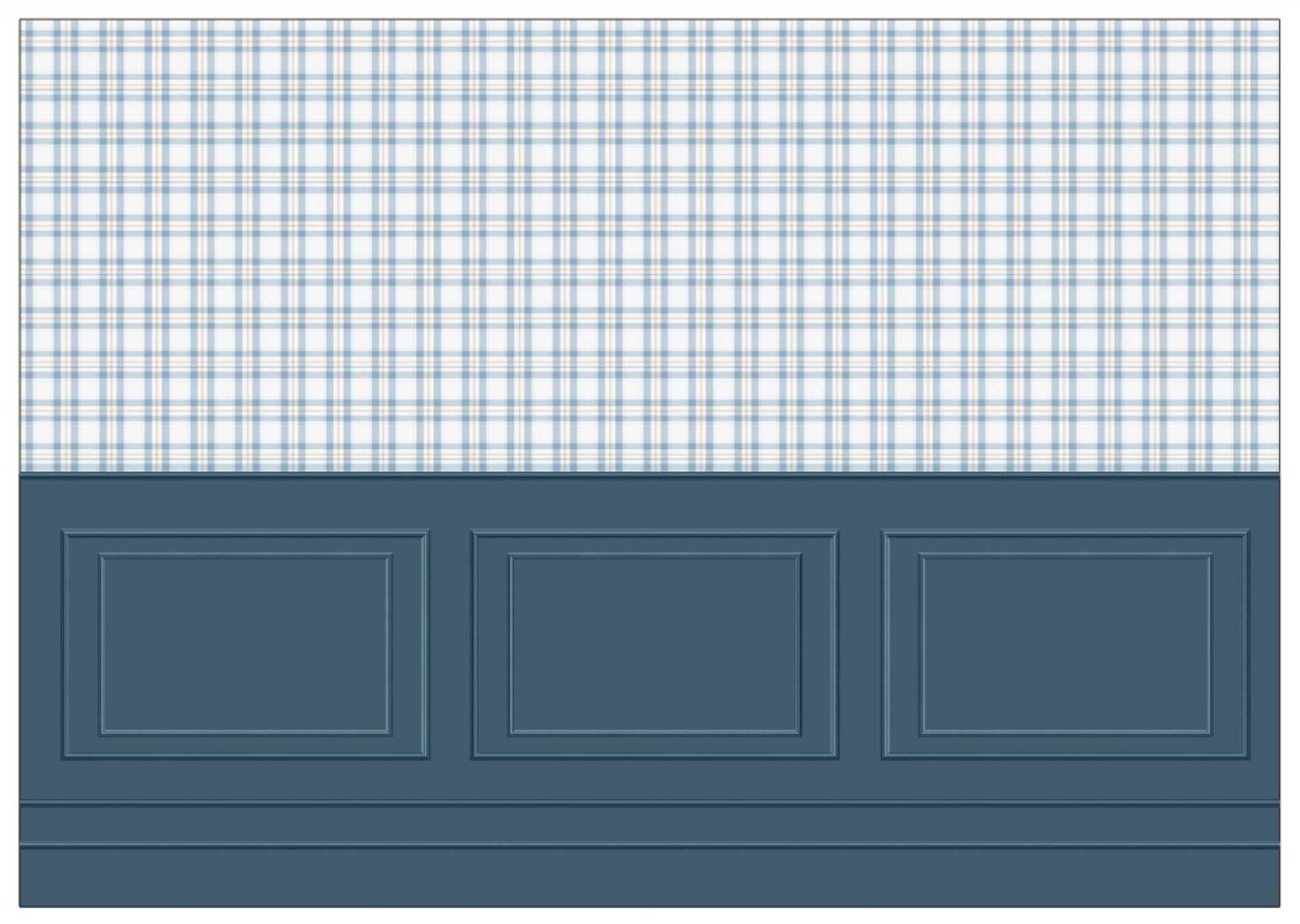 PAPEL PAREDE XADREZ AZUL COM BEGE E PARTE DE BAIXO AZUL COM boiserie