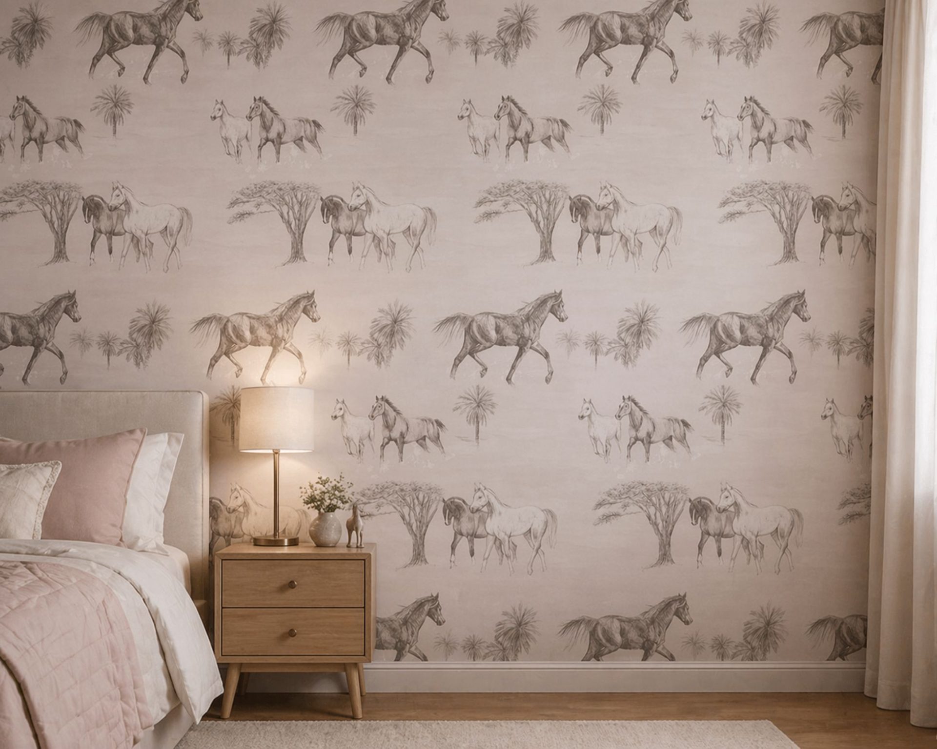 PAPEL DE PAREDE CAVALOS VINTAGE ELEGANTE
