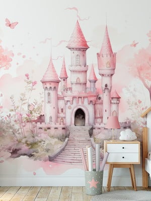 PAPEL DE PAREDE CASTELO COM FLORES E JARDIM