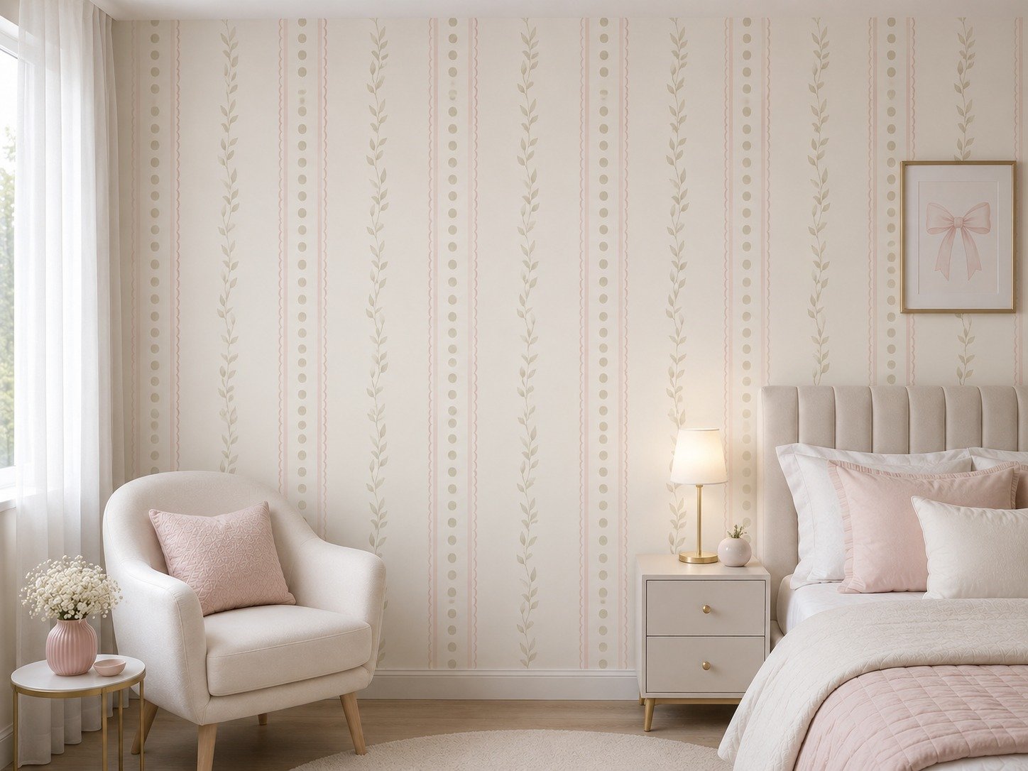 PAPEL DE PAREDE FLORES COM LINHAS (LISTRADO BOLINHAS)