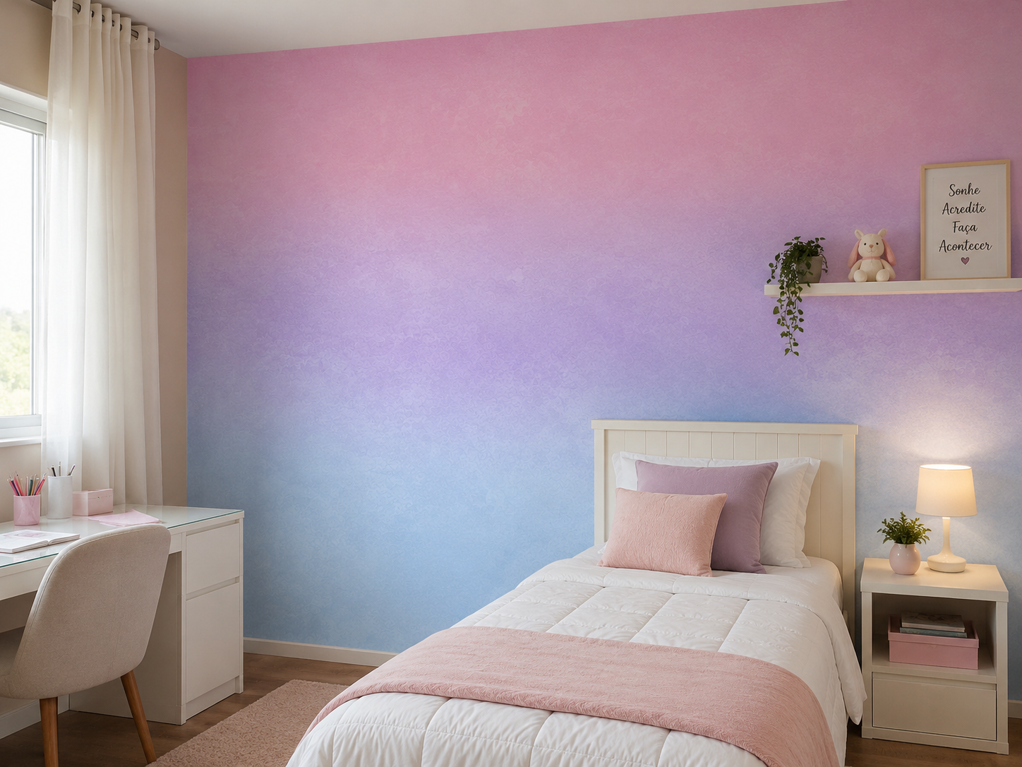 PAPEL DE PAREDE DEGRADE ROSA LILAS E AZUL (CORES PERSONALIZADAS)