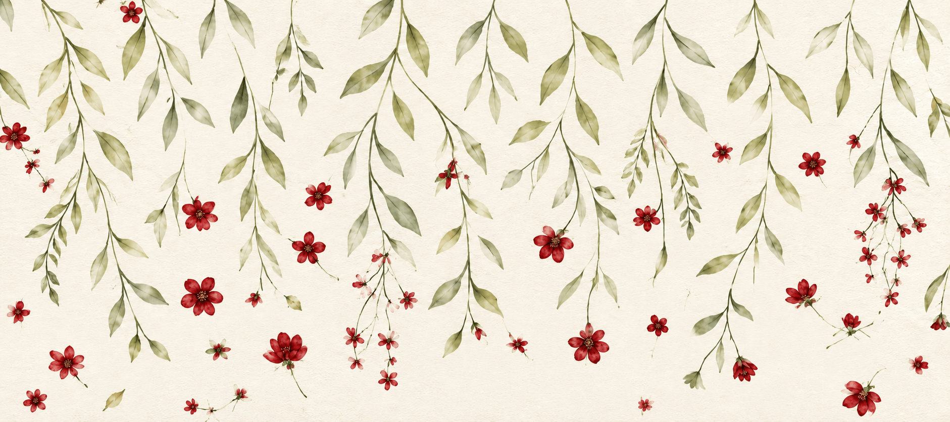 PAPEL DE PAREDE FLORAL FLORES VERMELHAS AQUARELA
