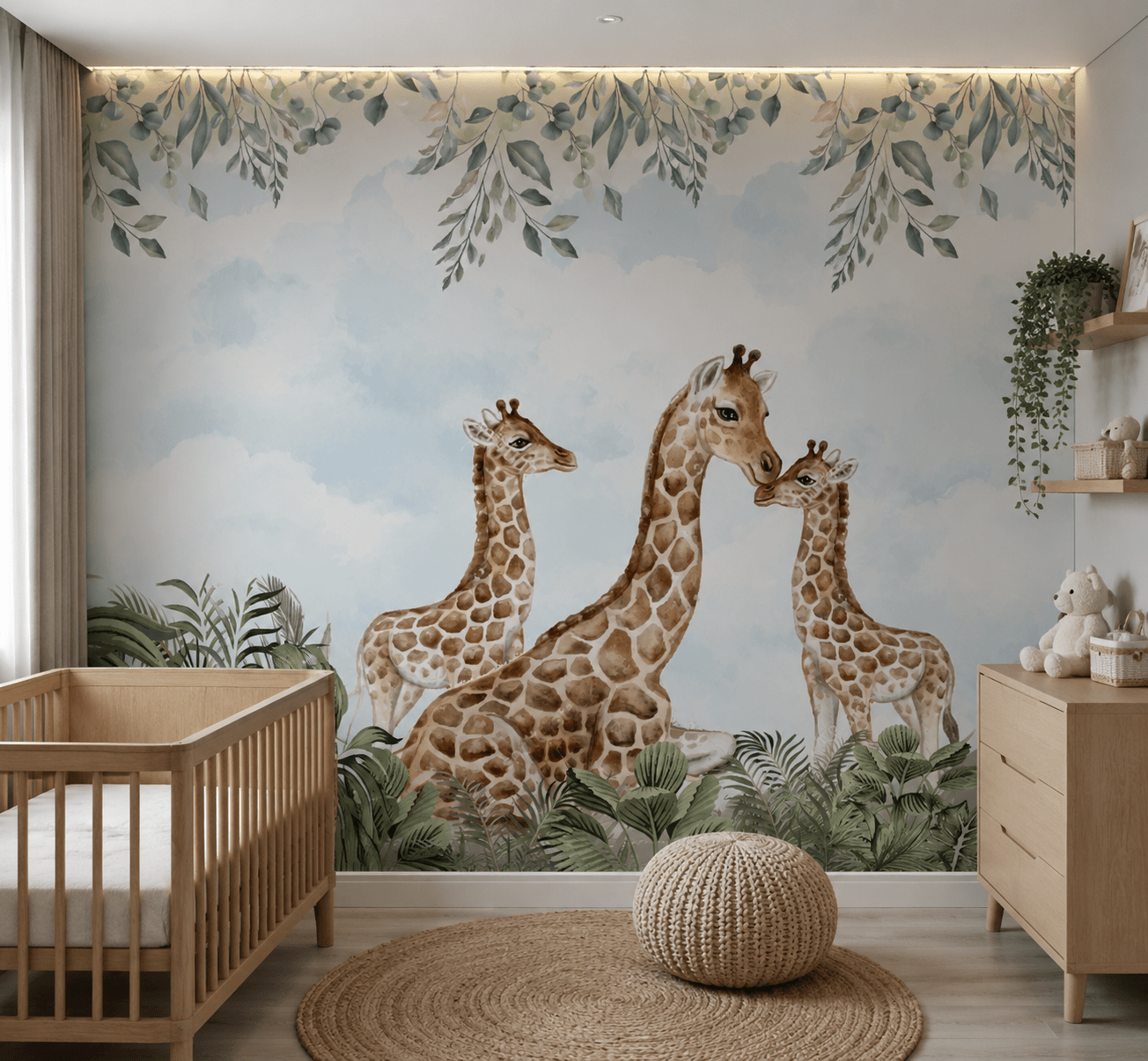 PAPEL DE PAREDE FAMILIA DE GIRAFA SAFARI FLORESTA