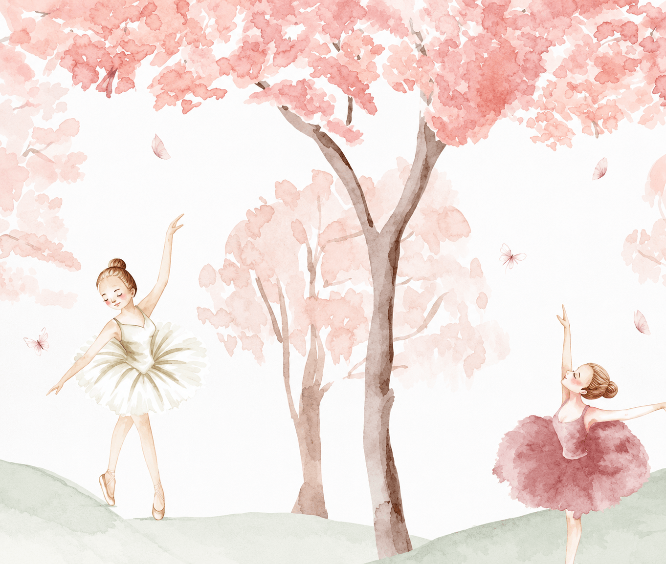PAPEL DE PAREDE BAILARINAS AQUARELA NA FLORESTA