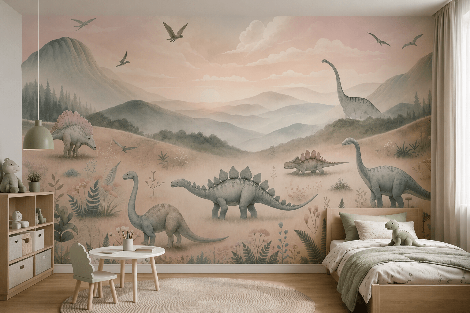 PAPEL PAREDE DINOSSAOUROS AQUARELA
