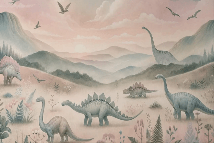 PAPEL PAREDE DINOSSAOUROS AQUARELA