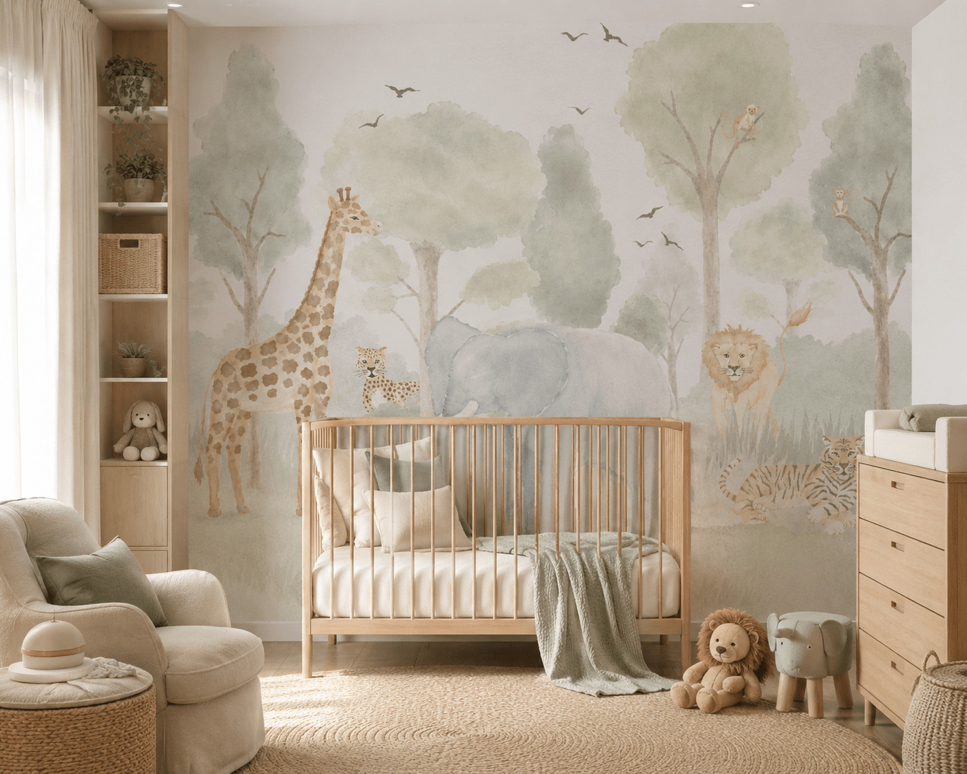 PAPEL DE PAREDE PINTURA AQUARELA SAFAIR FLORESTA ANIMAIS