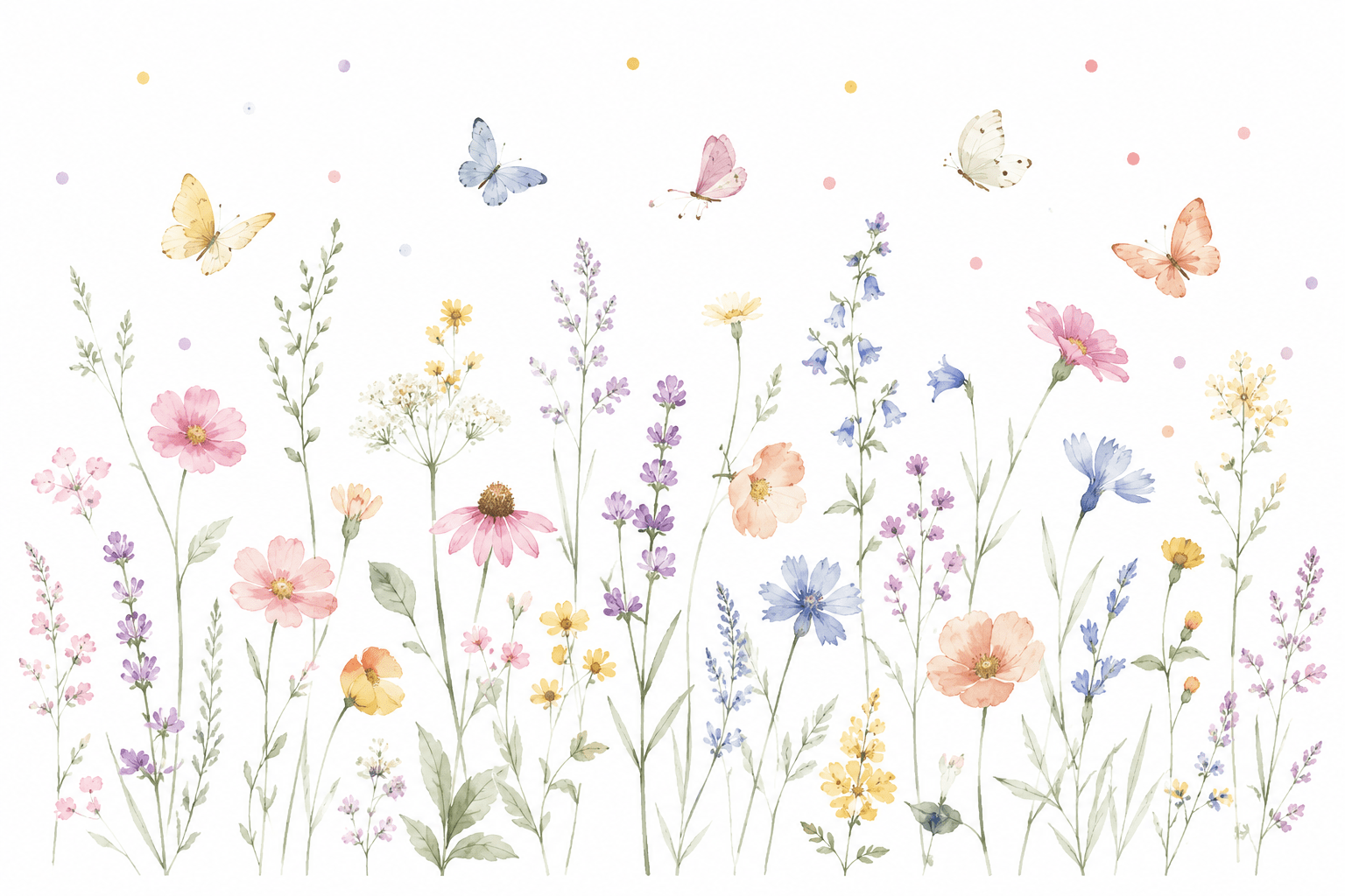 PAPEL DE PAREDE FLORAL COM BORBOLETAS AQUARELAS