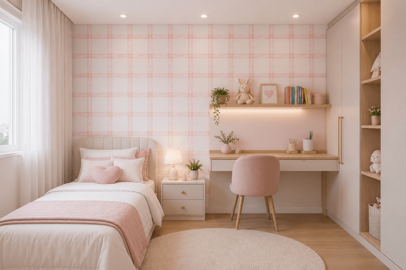 PAPEL PAREDE XADREZ ROSA AQUARELA vichy rosa