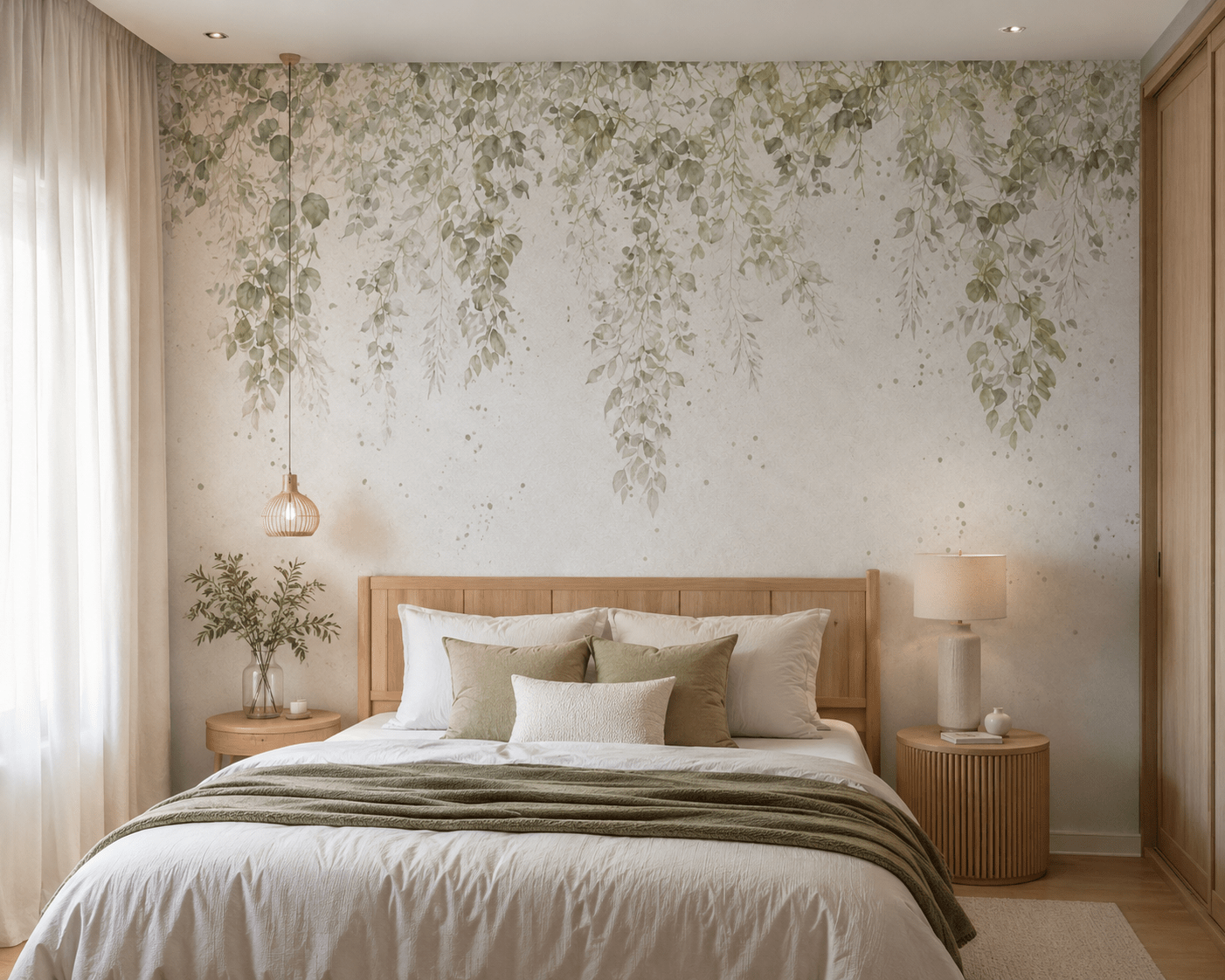 PAPEL DE PAREDE FLORAL FLORES CAINDO TONS VERDE
