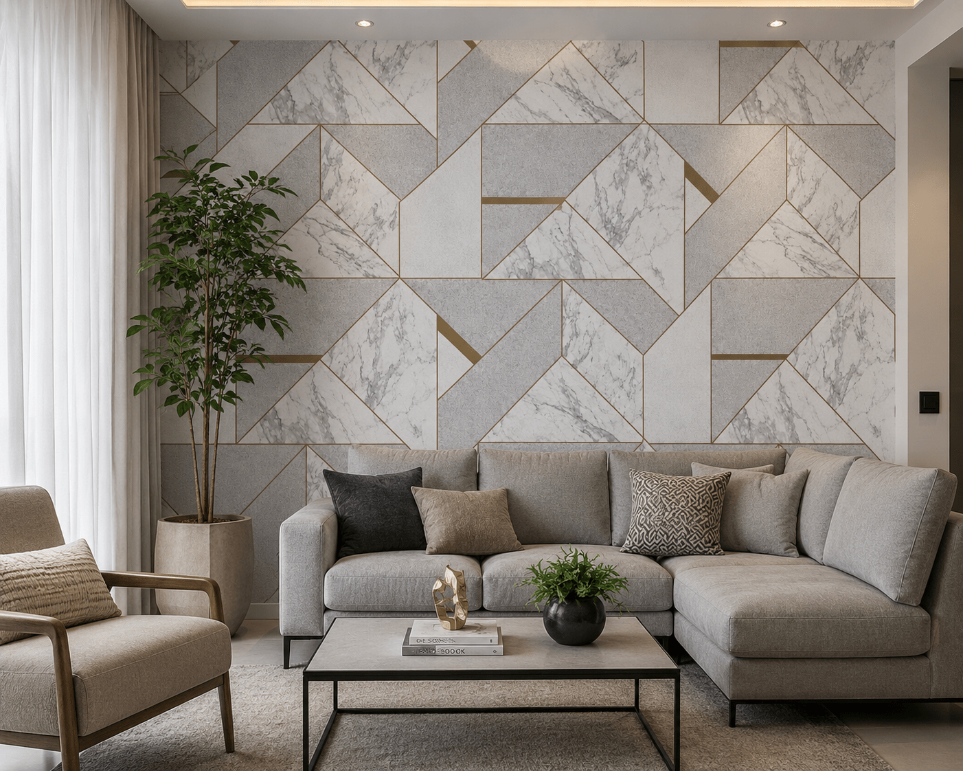 PAPEL DE PAREDE GEOMETRICO MARMORE E CIMENTO QUEIMADO