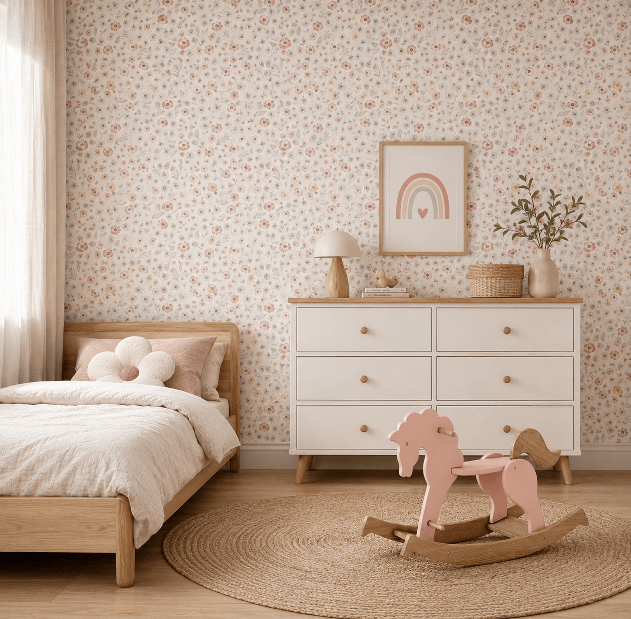Papel de Parede vinil ou Celulose Floral Liberty Rosa Claro